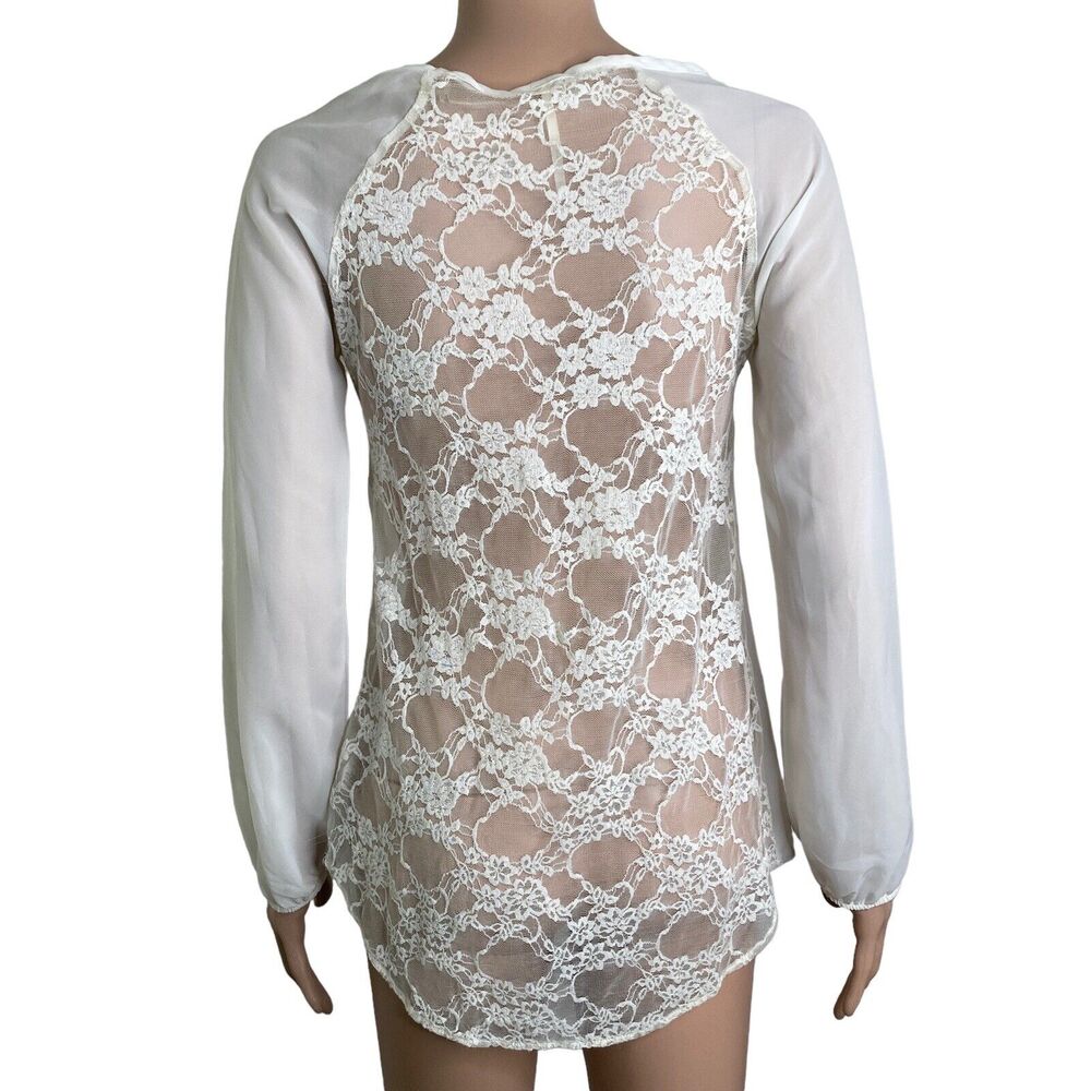 juju & b Blouse Womens Small White Lace Back Button Front